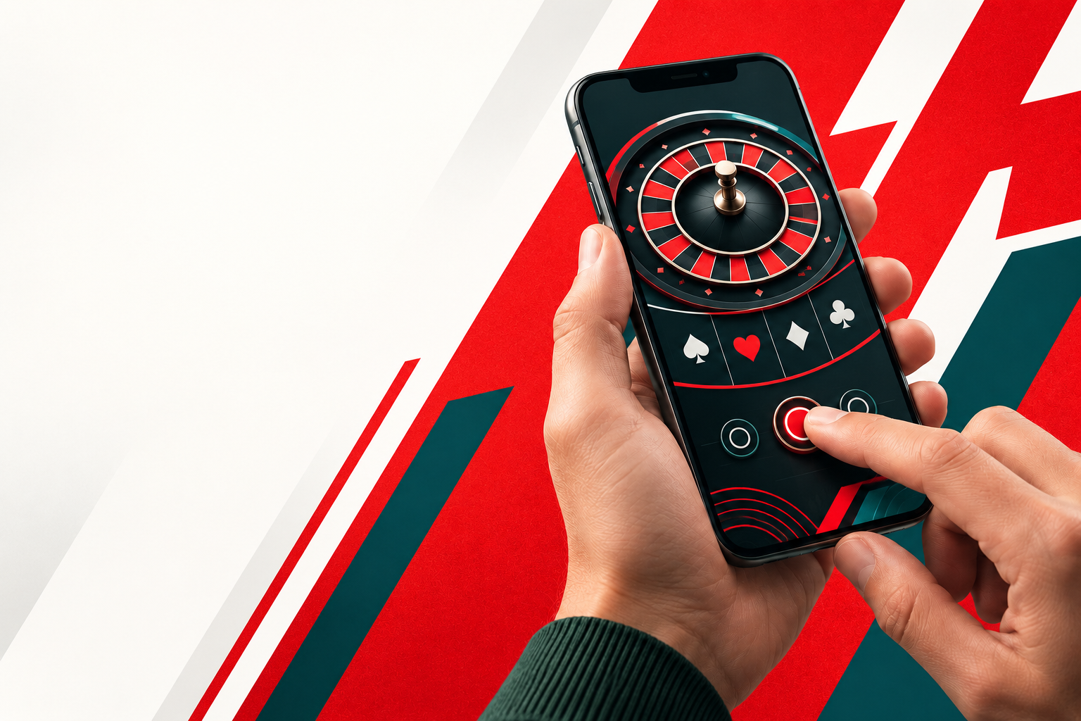 Illustration of an adult using a fictional casino-style game on a smartphone